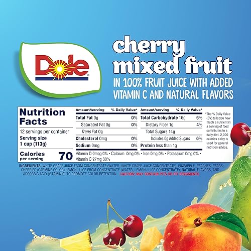 Miniatura 2 de Dole - Tazones de frutas mixtas de cereza en jugo 100 sin gluten bocadillo saludable 4 onzas 12 tazas totales