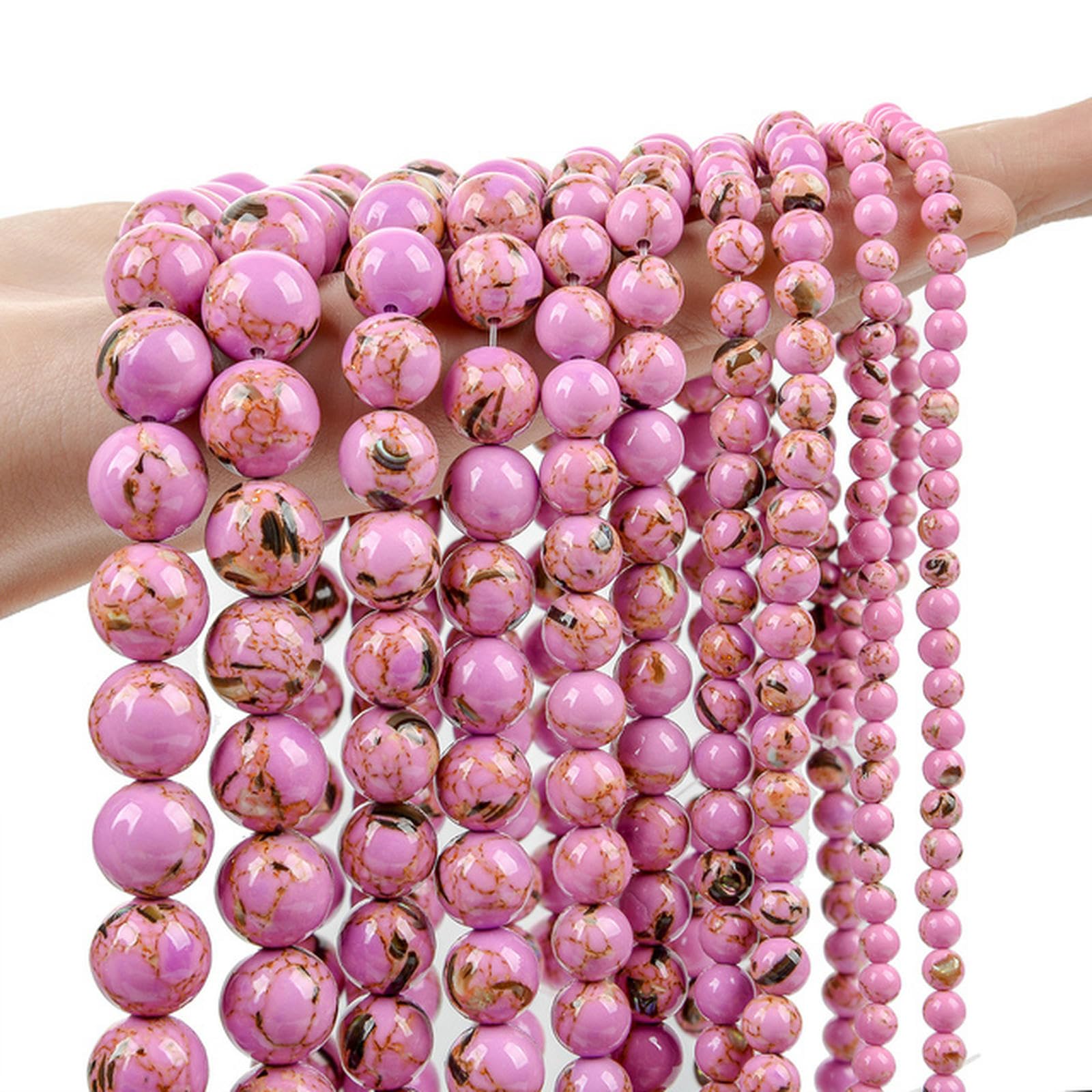 Purple Natural Stone Beads Amethyst Agate Tourmaline Loose Spacer Beads for Jewelry Making DIY Bracelets Craft-Shell Turquoise-6mm- About 62pcs