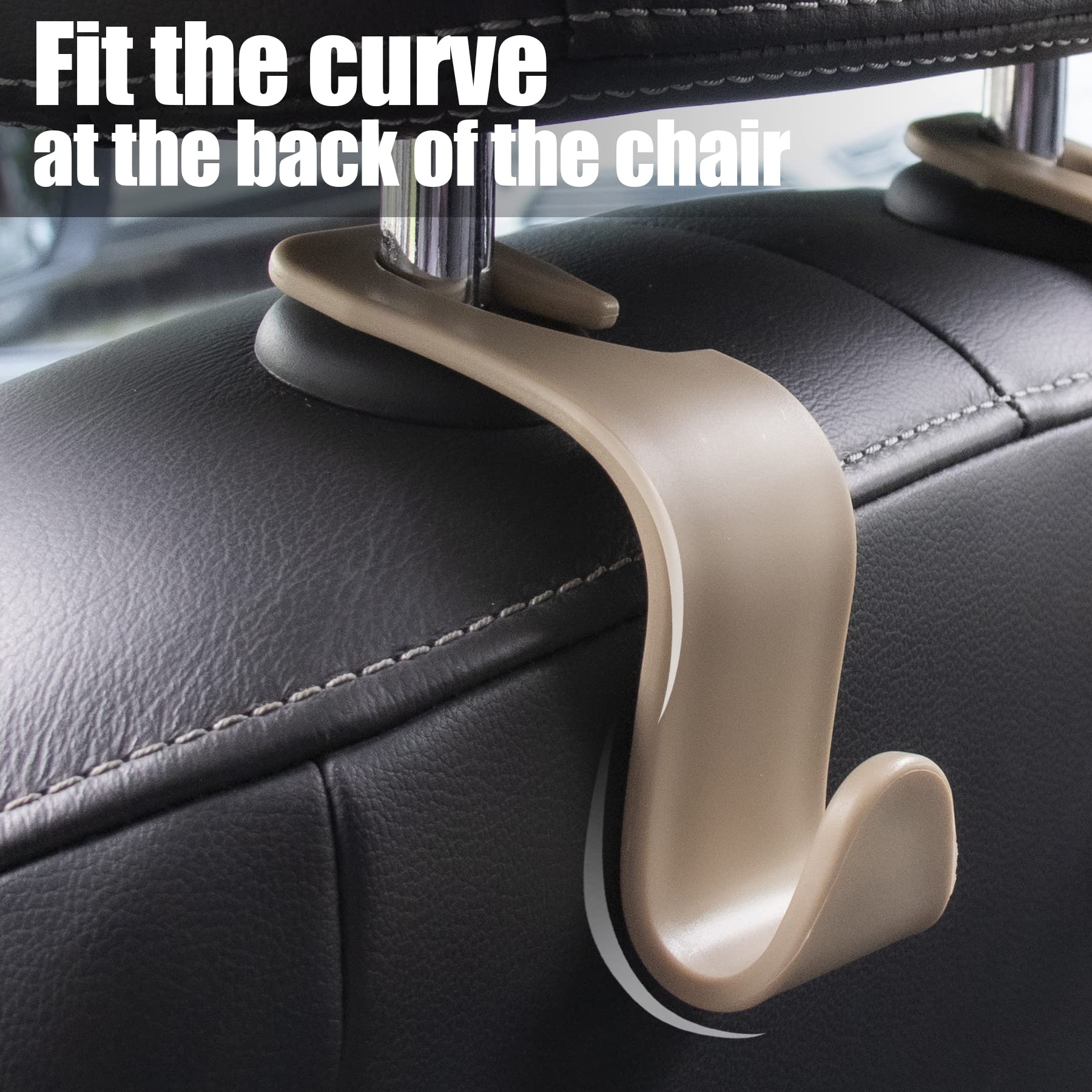 LivTee Car Seat Headrest Hook, Auto Seat Hook Hangers Storage Organizer Interior Accessories for Purse Coats Umbrellas Grocery Bags Handbag, 4-Pack