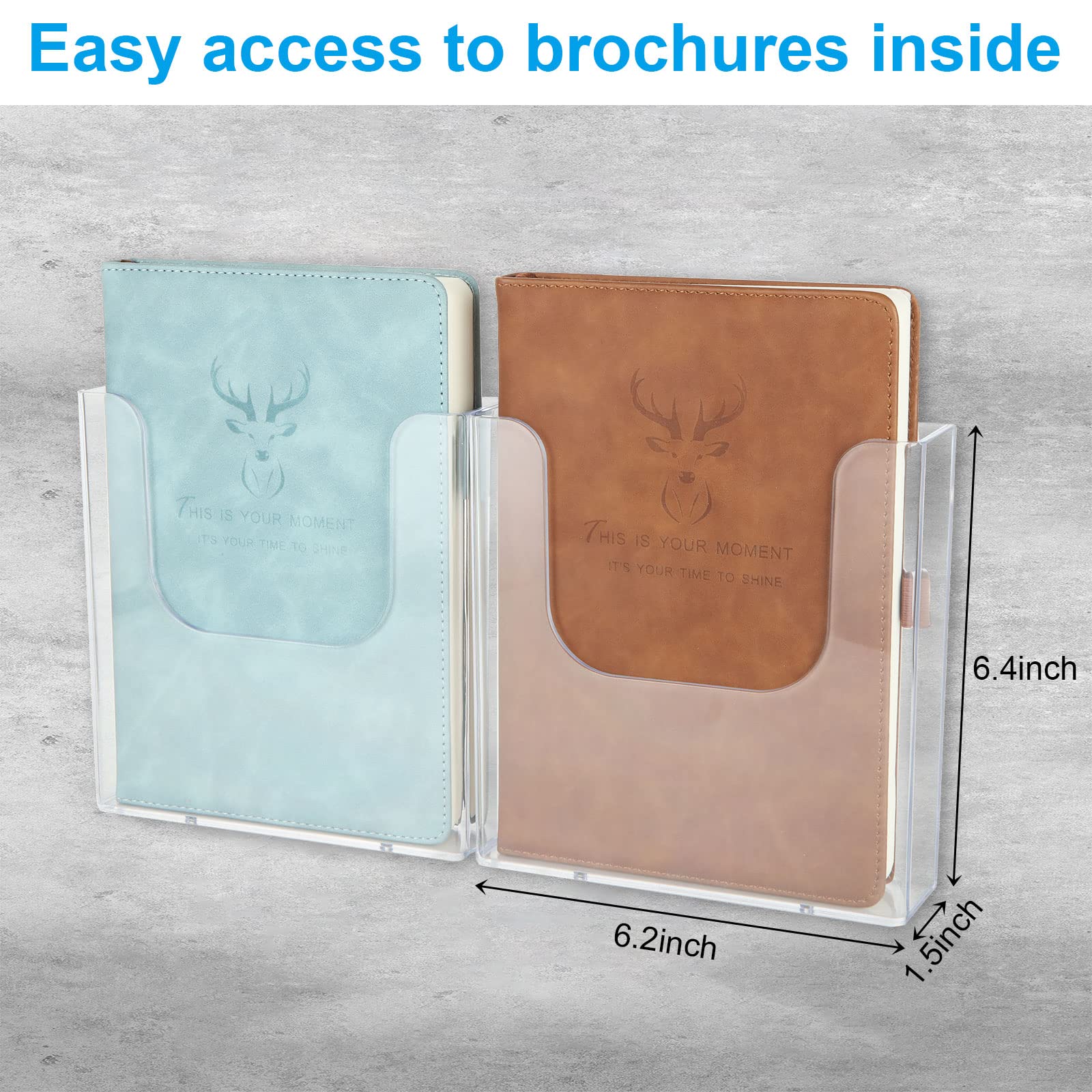 Paquete de 6 soportes para folletos de pared de 6.5 x 6.5 pulgadas, soporte de plástico transparente para folletos, folletos, soporte de exhibición de folletos de pared para trípticos
