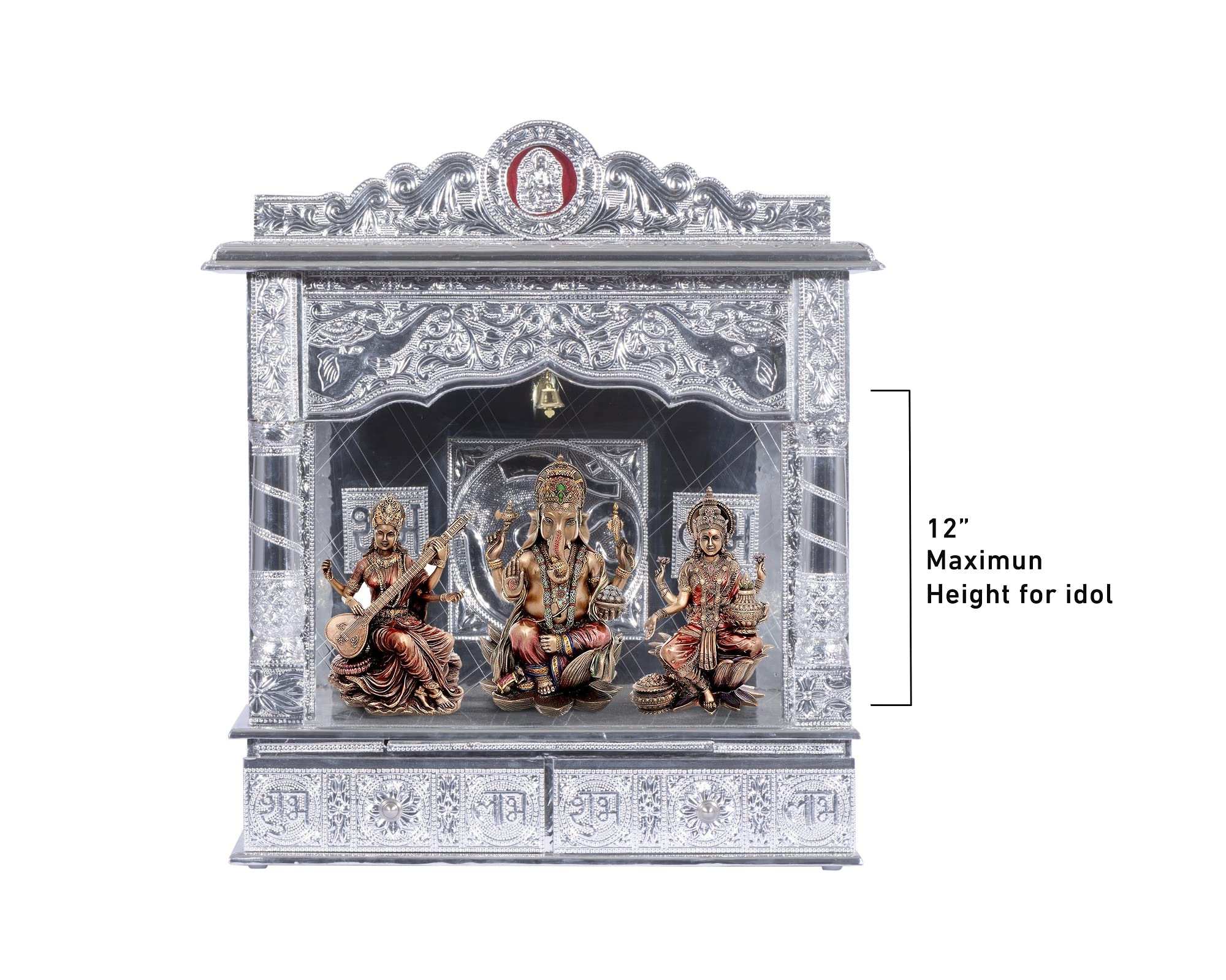 Pooja Bazar Silver Mandir for Home - Pure Silver Color - Without Door (Large)