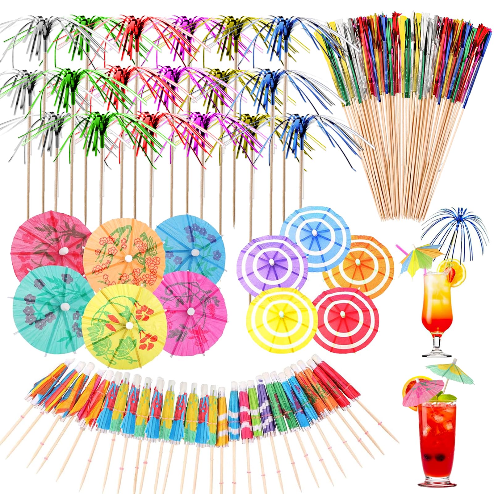 140PCS Cocktail Accessories for Drinks Cocktail Sticks Cocktail Umbrellas
