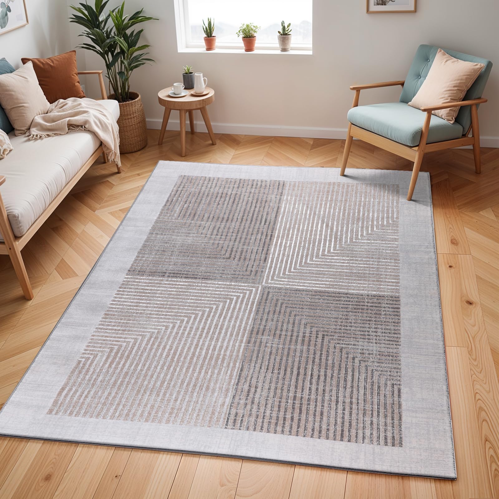 Livabliss Aitana Tetouan Geometric Rug - Scandi Area Rugs Living Room 120x170 cm, Dining, Kitchen - Neutral, Abstract Patterned Rugs, Boho Style, Easy Care Pile - Large Rug, Beige and Ivory