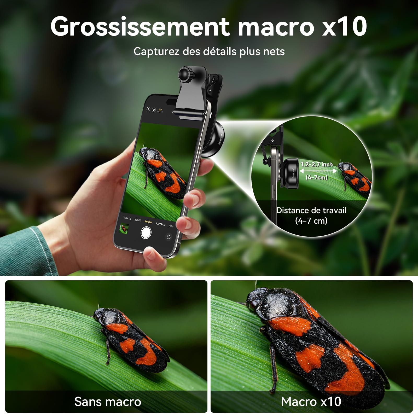 APEXEL Objectif Macro Professionnel pour Smartphone HD Macro Objectif Smartphone Compatible avec iPhone, Pixels, Samsung Galaxy, Huawei, Xiaomi et la Plupart des téléphones Mobiles