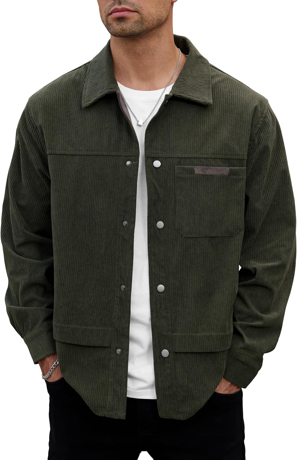 Mens Corduroy Button Jacket Casual Pocket Shirt (S-2XL)