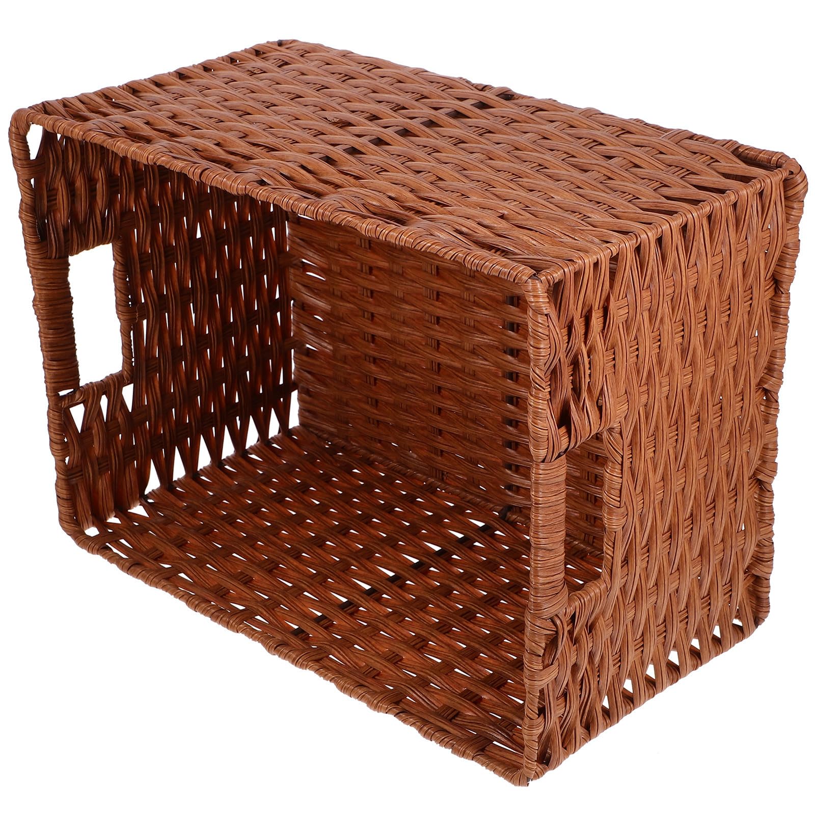 Supvox Großer Desktop Aufbewahrungskorb aus Eisen und Pp mit Retro Imitat Rattan Muster Stilvoller Haushaltsorganisator für Büro und Schreibtisch Langlebig und Praktisch