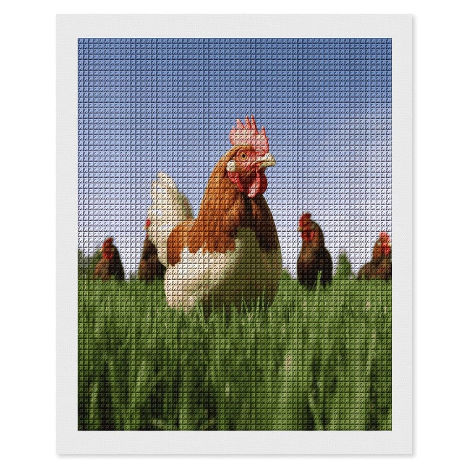 FodPand Funny Chicken Grass Diamond Painting Kit for Beginner Fun 5D DIY Crafts for Adults Diamond Art Kits Square Diamond Art Canvas Painting Gem Art Crafts for Home Wall Decor 16"x20"