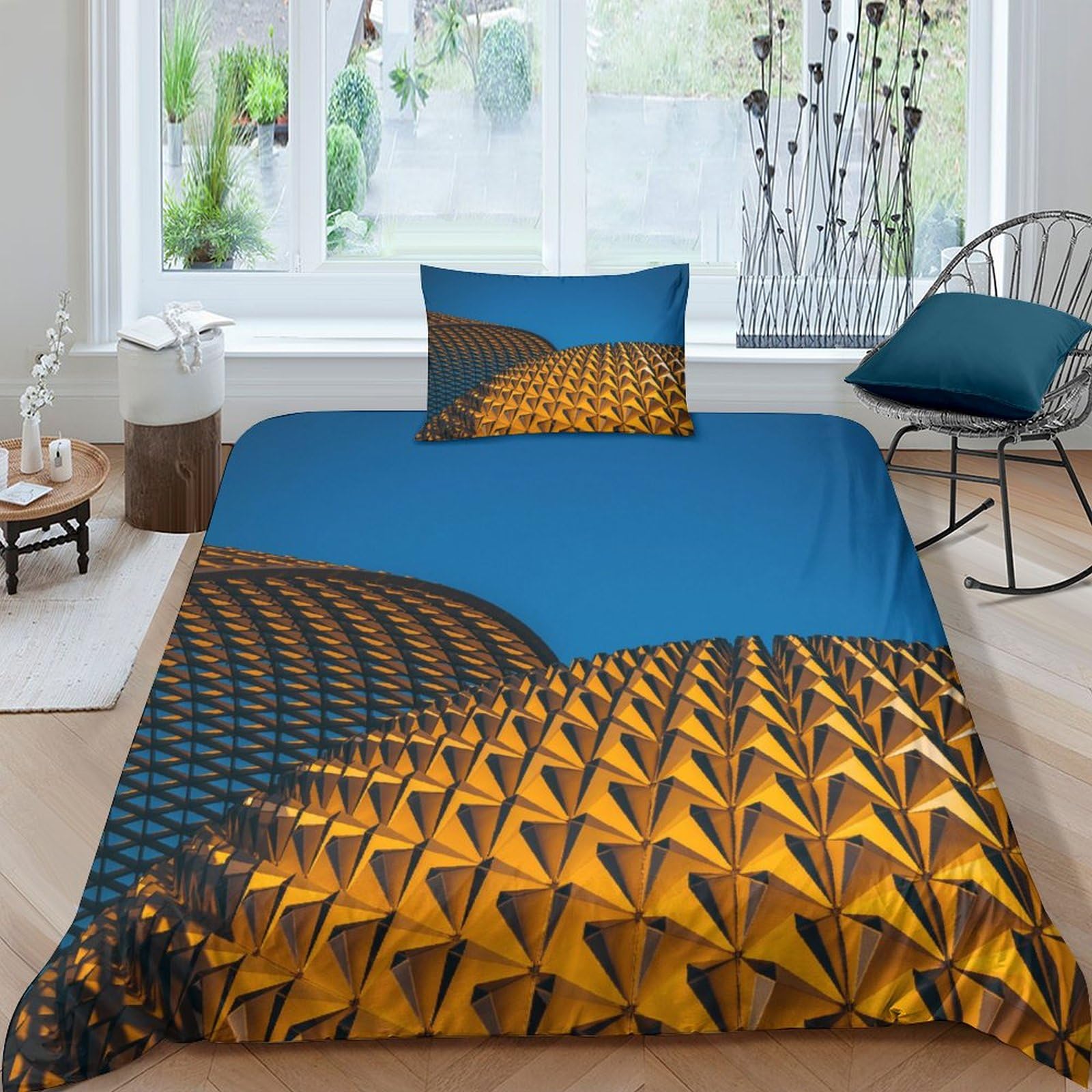 Parure housse de couette Yellow Buildings jaune pour chambre ado et studio