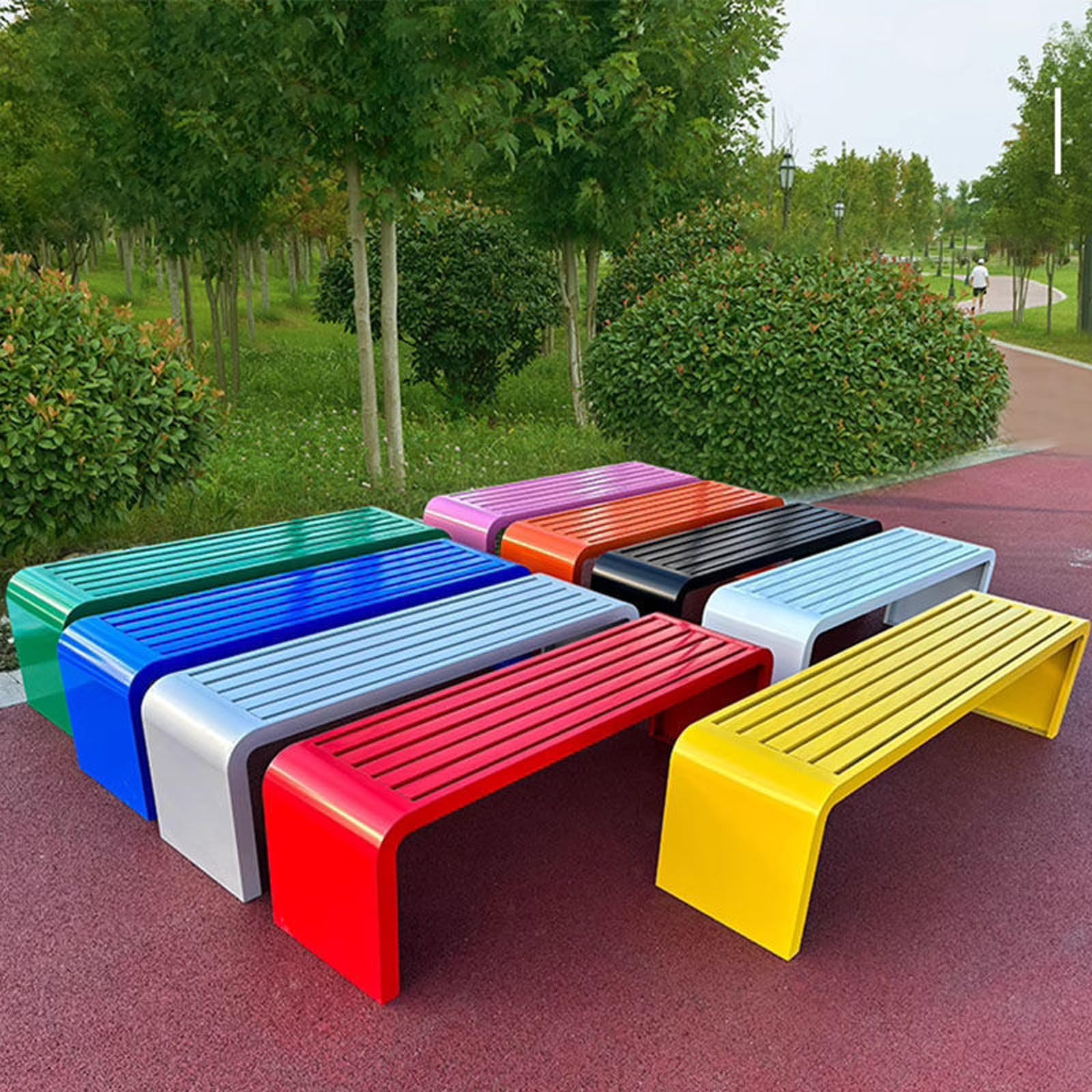 Banco impermeable sin respaldo para exteriores, diseño moderno para patios, porches, jardines y césped, 150 cm / 59.1in, color rojo, perfecto para entradas y pasillos