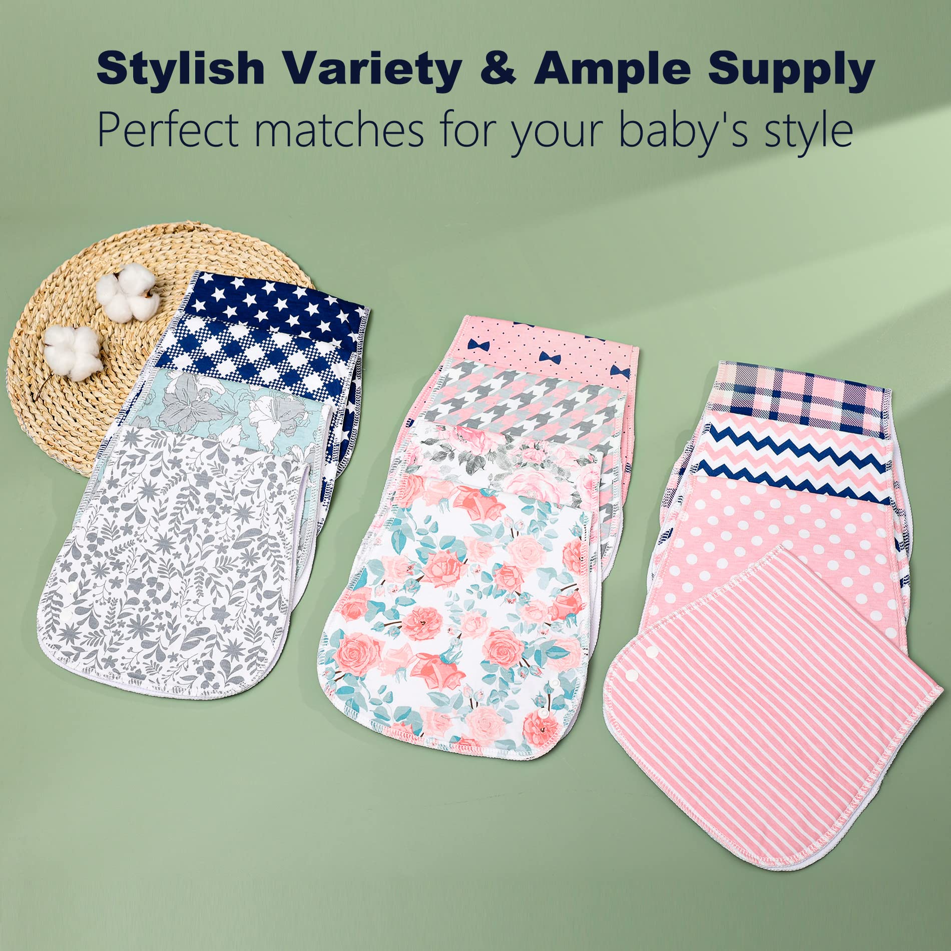Lot de 12 bavoirs et bavoirs pour bébé - Design 2 en 1 - Grande taille - 3 couches - 100 % coton - Super absorbants et doux - Pour garçons et filles