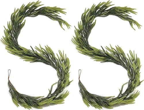 Miniatura 5 de 2 guirnaldas artificiales de pino Norfolk de 6 pies, guirnalda de Navidad de tacto real con 30 ramas, guirnalda de vegetación invernal para repisa