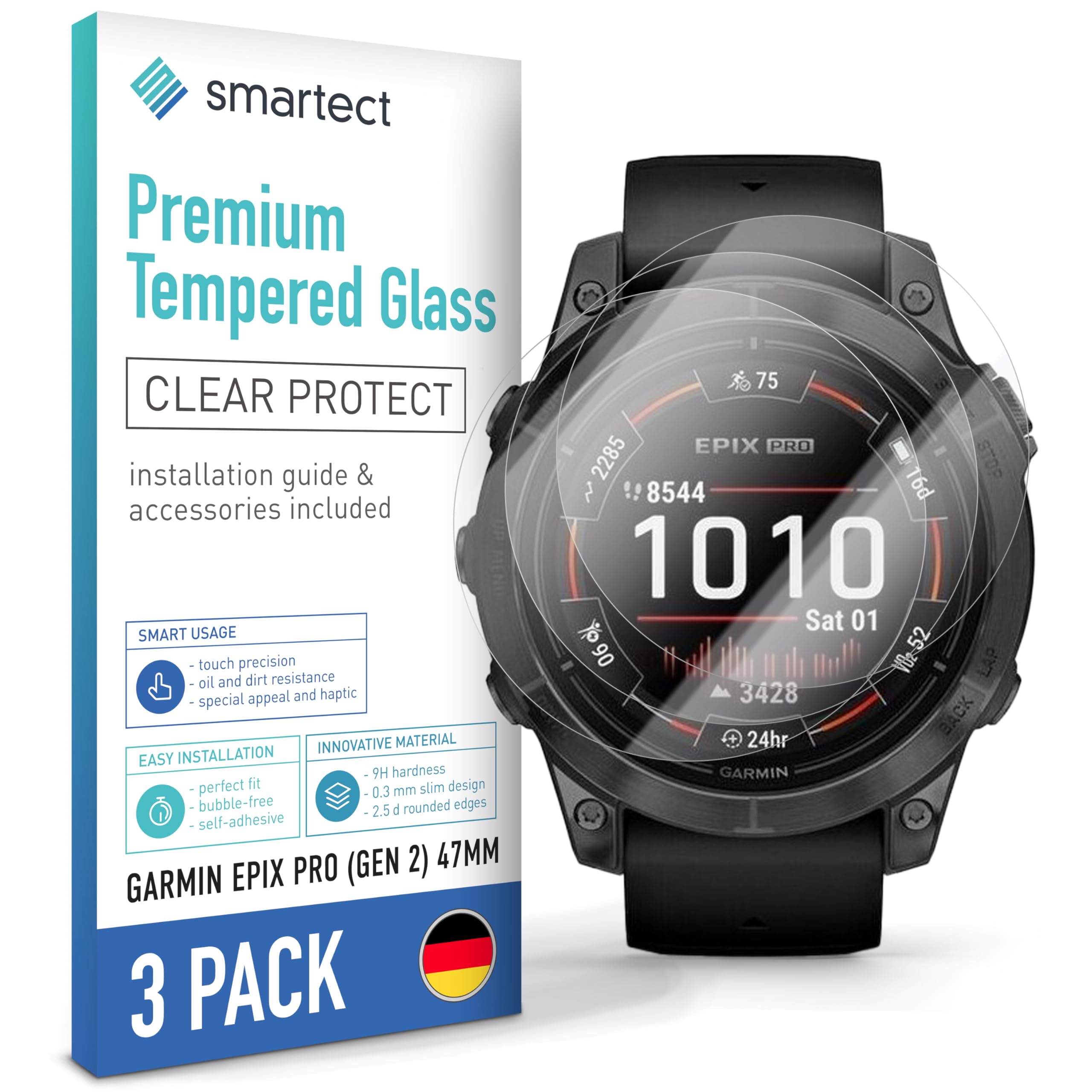 brotect Pellicola Protettiva Vetro per Garmin Approach S62 Protezione Schermo (3 Pezzi) [Durezza Estrema 9H, Chiaro