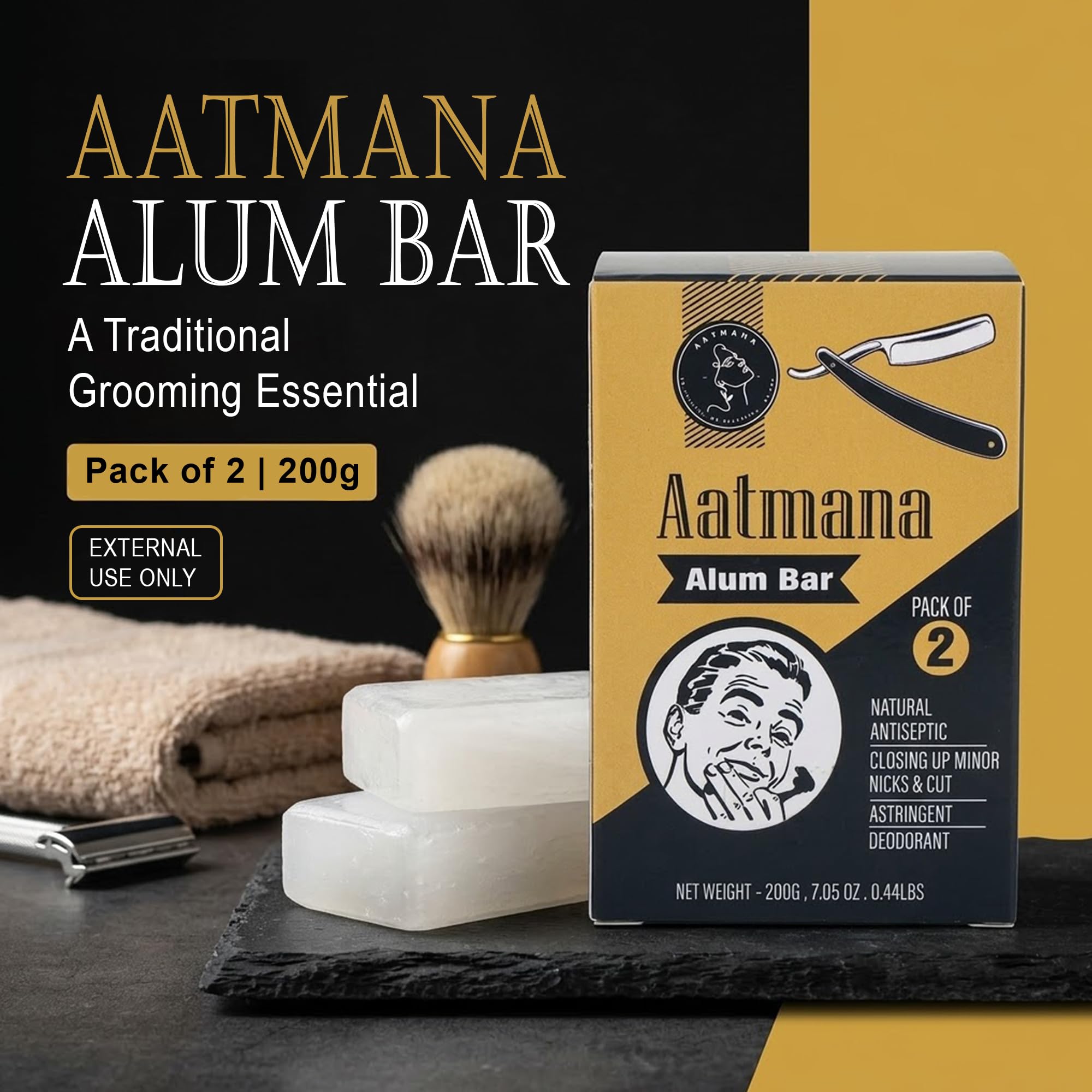 Shaving Alum Bar 100 g | Opakowanie 2 aluminiowych prętów | Premium Quality Potassium Shaving Alum Bars, 3,53oz | No Fragrance | Stops Bleeding Due to Minor Nicks & Cuts After Shaving