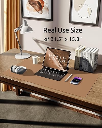 Miniatura 5 de YSAGi Protector de escritorio de cuero, tapete de oficina, tapete para mouse grande, secante antideslizante de cuero PU, tapete de escritorio para