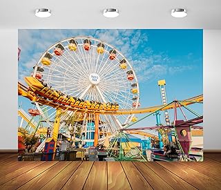 BELECO 7x5ft Fabric Ferris Wheel Backdrop Los Angeles Pacific Park Amusement Park Roller Coaster Background Ferris Wheel Party Decorations Kids Children Birthday Shoot Photo Studio Props