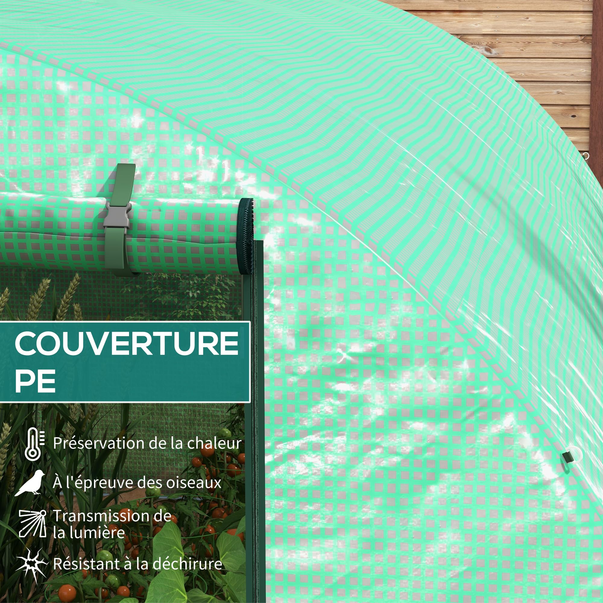 Outsunny Serre de Jardin Tunnel 6 m² Serre à tomates avec système d'arrosage intégré 3L x 2l x 2H m Acier renforcé + PE Haute densité 140 g/m² 6 fenêtres Porte Enroulable Vert