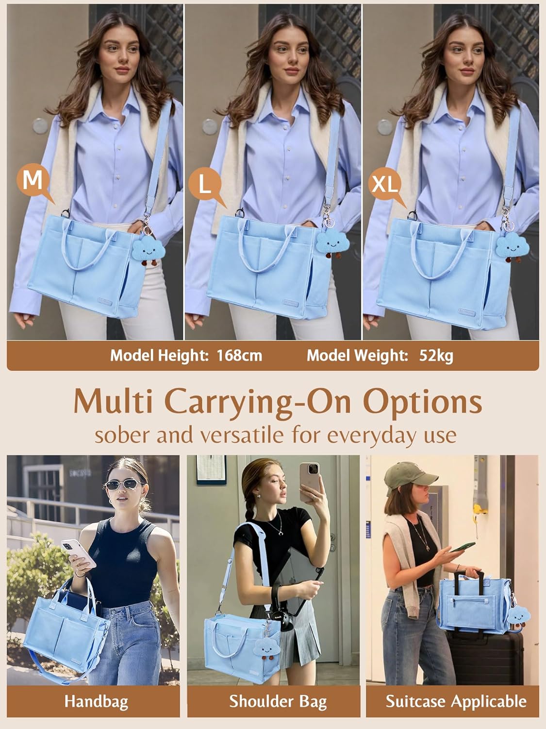 BESBESME Canvas Tote Bag for Women with Zipper & Compartments– Large Work & College Laptop Tote Crossbody Shoulder Bag - Image 2