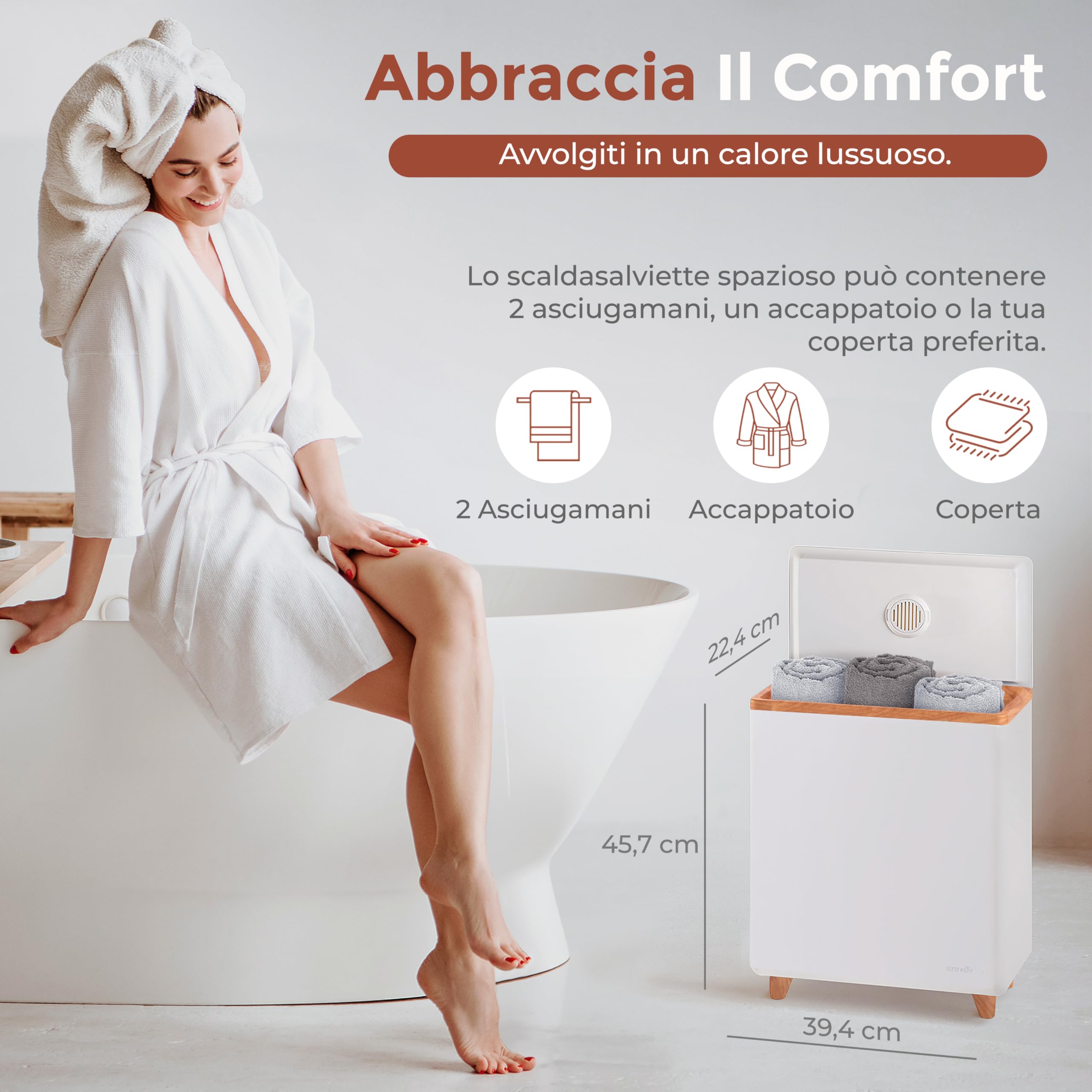 SereneLife Scaldasalviette Elettrico Bagno, Scaldasalviette Elettrico di Lusso con Secchio Rettangolare, Grande Capacità, Controllo Touch, ABS, Scaldasalviette Bagno per Asciugamani e Coperte