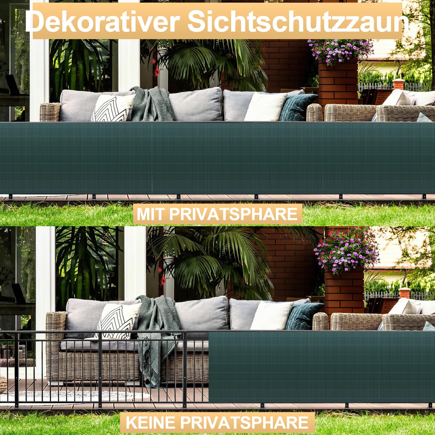 Mata maskująca z PCW 2X 90x500cm, odporna na wiatr, osłona przeciwwietrzna na balkon, potrójnie wzmocniony wzór do ogrodu, balkonu i tarasu, odporny na pleśń osłon przeciw spojrzeniom, z