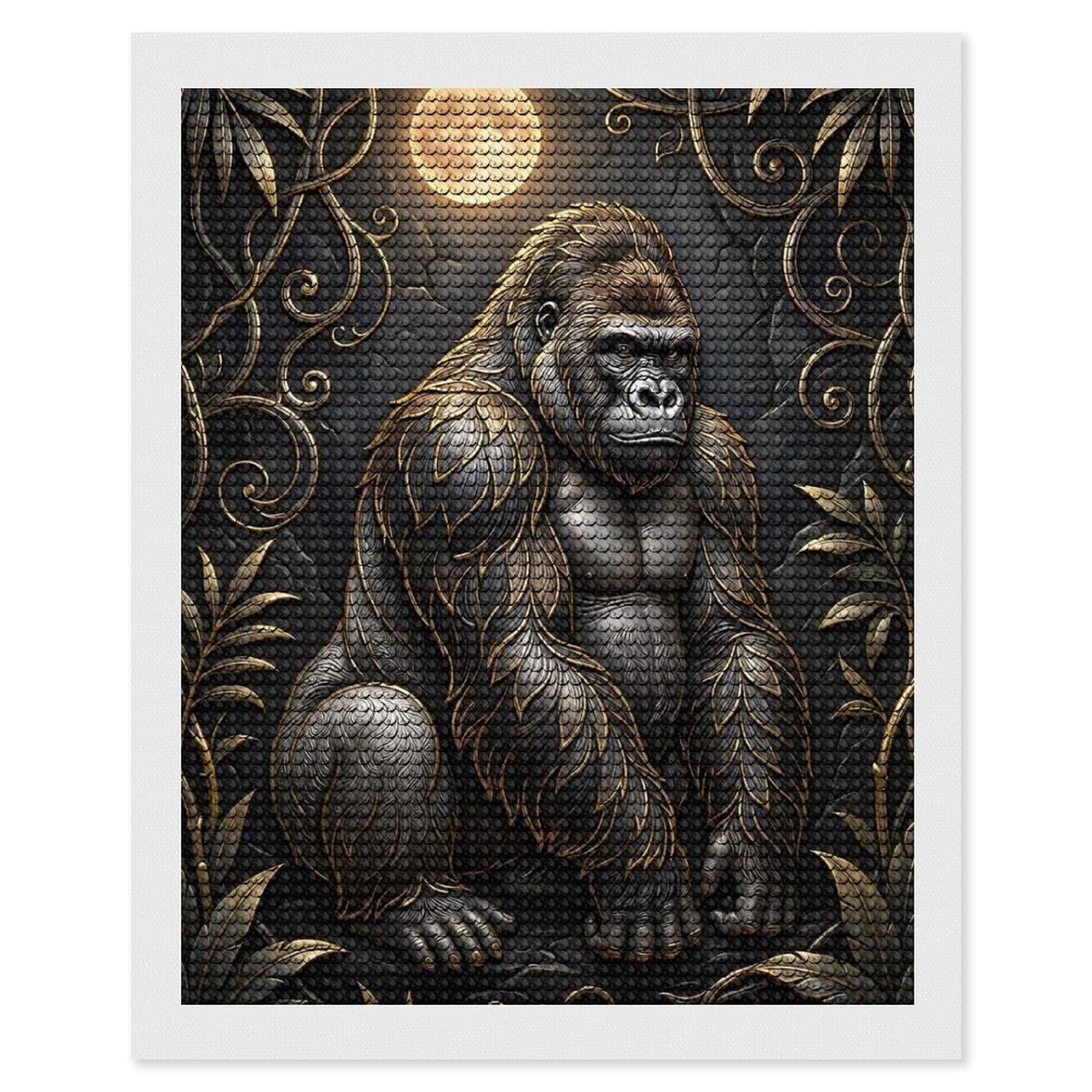 Junmoney Majestic Gorilla with Golden Accents Diamond Art Kit 16"x20", Vintage Style Decor, Stress Relief Craft, Decor Project, Relaxing DIY, Creative Hobby