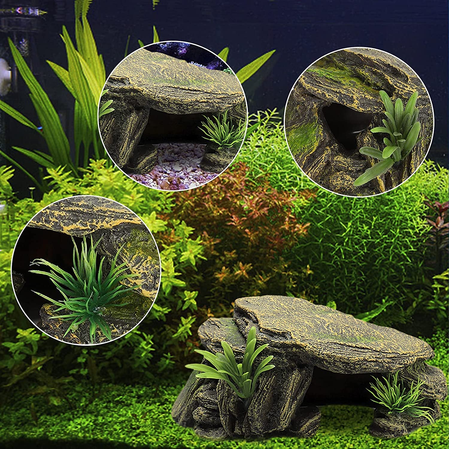 Rettili Nascondiglio Grotta, Tartaruga Nasconde Cave Grotte Di Pietra Rifugio Tartarughe Rampa Piattaforma Habitat Riparo Nascosta Resina Nascondi Roccia Per Rettile Rana Acquario Zoo Decorazione