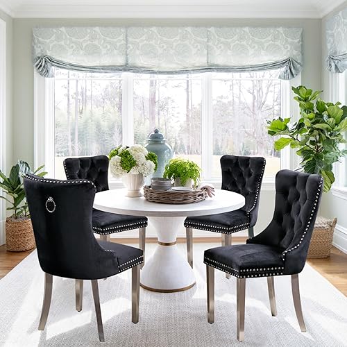 Miniatura 113 de Juego de 6 Sillas de Comedor Tapizadas en Terciopelo, Sillas Laterales de Cocina de Estilo Moderno con Ribete de Tachuelas y Patas de Madera, Anillo