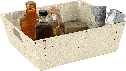 Miniatura 6 de Simplify Bolsa grande con correa tejida, cesta de almacenamiento decorativa, asas integradas, accesorios organizadores, cajones, escritorios,