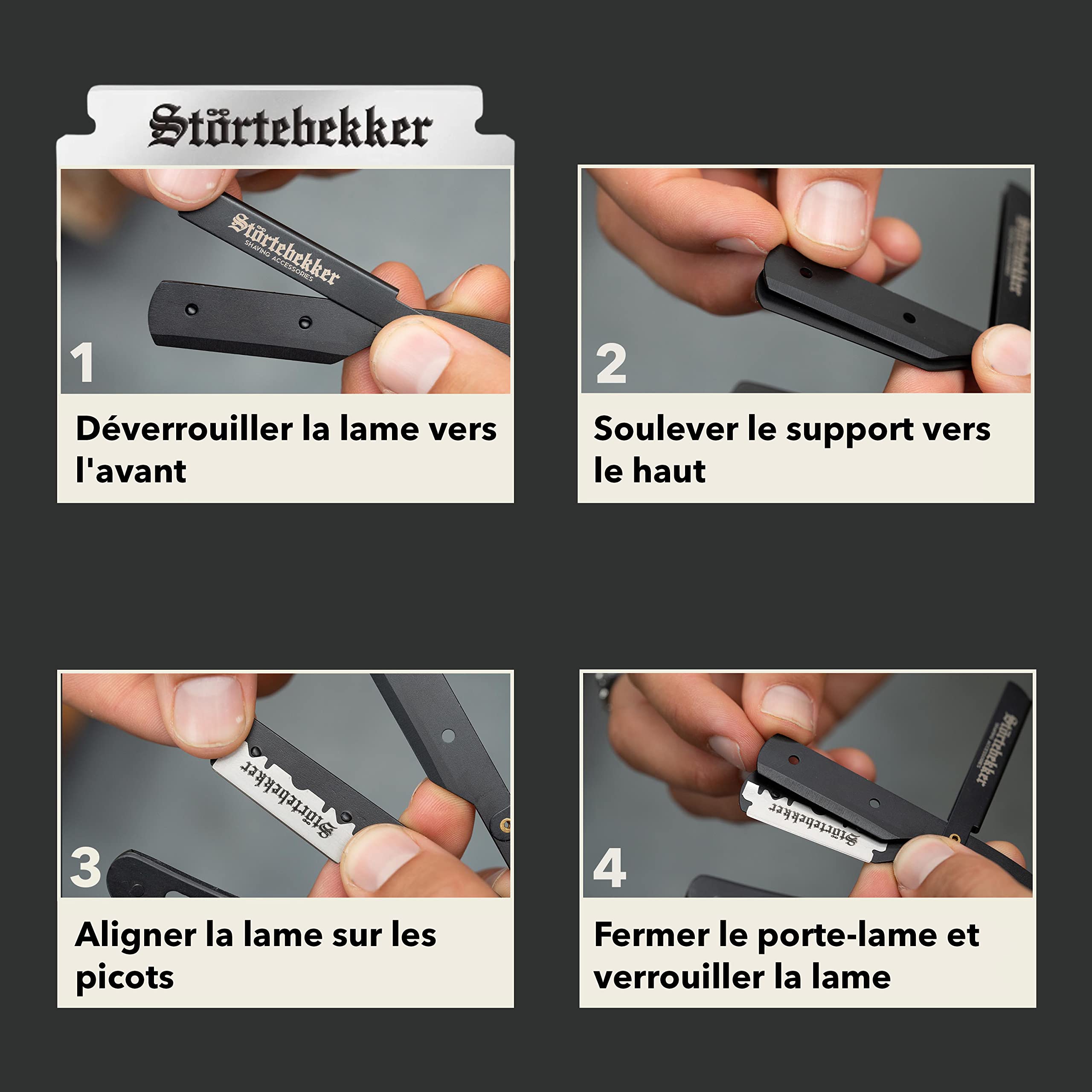 Rasoir de barbier avec étui en cuir fait main + stylo en pierre d'alun & 10 lames Astra - rasoir humide (Noir)
