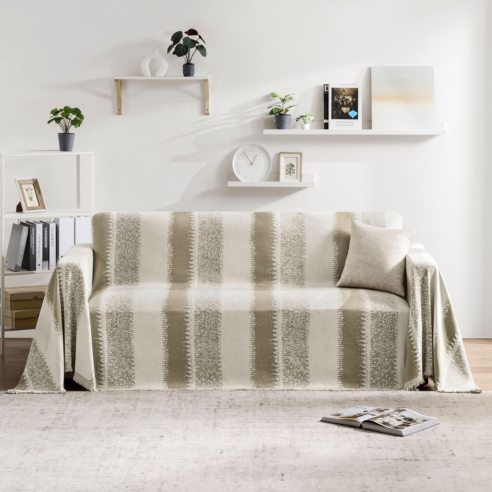 Maymiss Couch Cover Boho for Dogs Washable Mocha Couch Covers for 2 Cushion Couch, Chenille Sectional Couch Covers L Shape Sofa Cover, Furniture