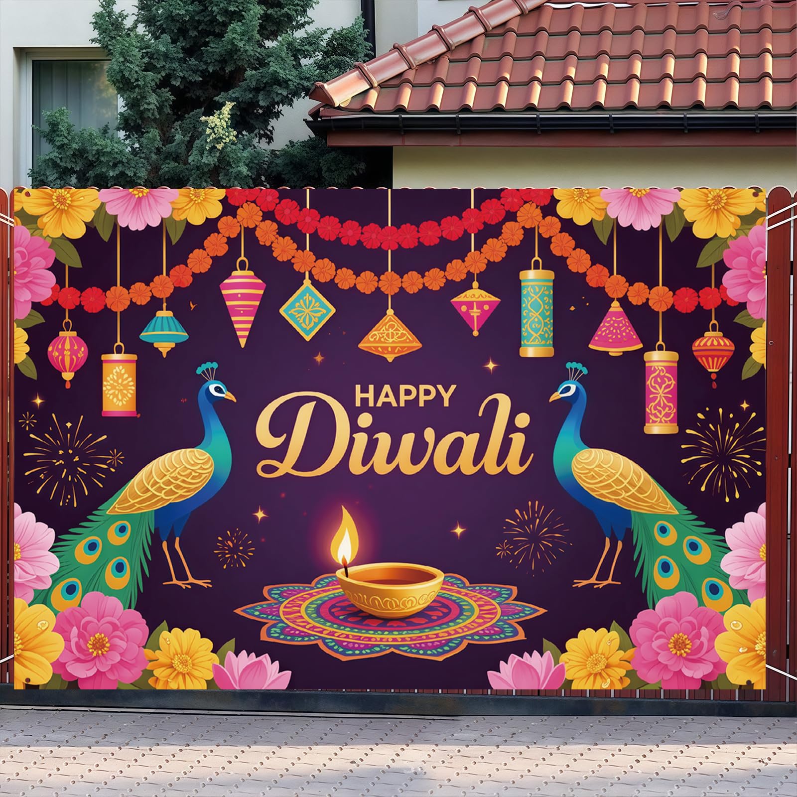 Happy Diwali Decorations Banner Festival of Lights Happy Diwali Background for Indian Deepavali Lights Diyas Party Decor Photo Booth Props 59 X 39 In - Image 4