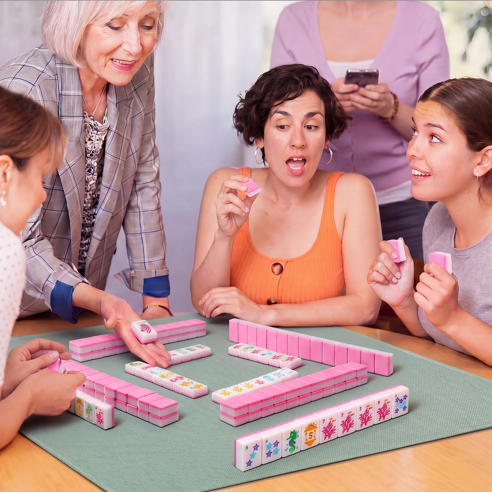 Civaner Set di 160 mattonelle Mahjong americane Palm Beach, 3,2 x 2,2 x 1,4 cm, set 3D mini mahjong costiero per amici di famiglia, riunioni, regali per feste di intrattenimento