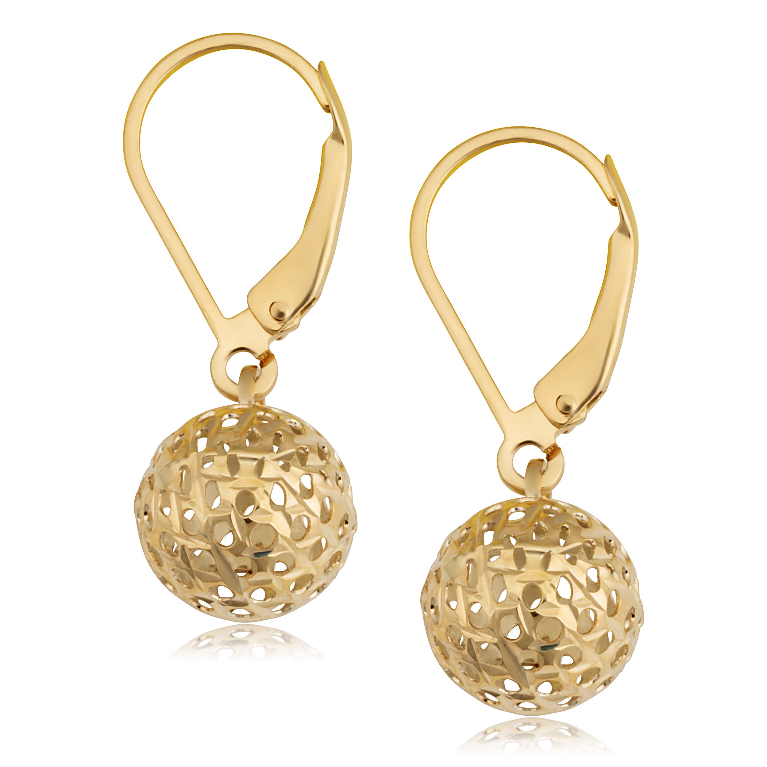 10k Yellow or Rose Gold Diamond-Cut Pierced Ball Leverback Earrings