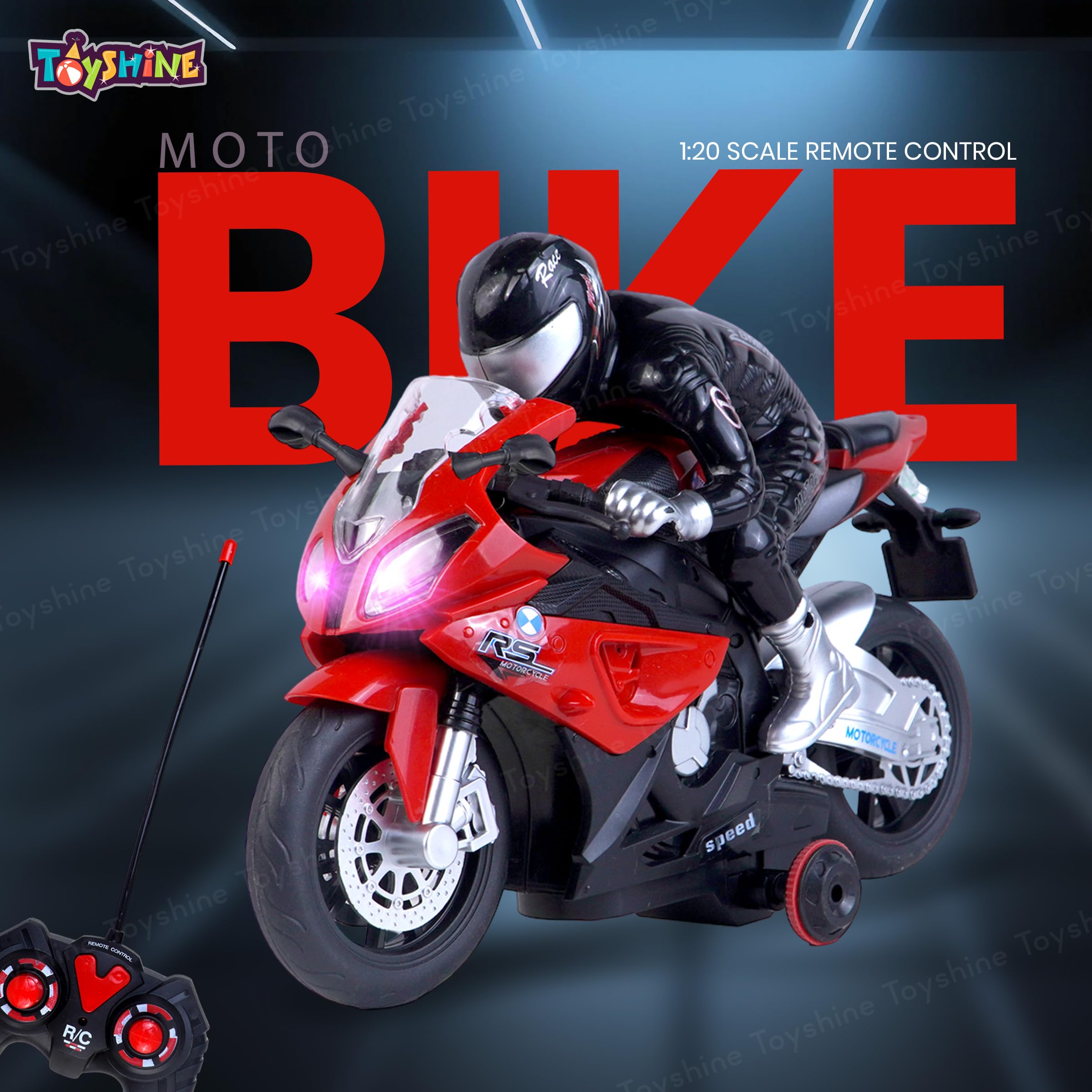Toyshine 1:20 Scale Remote Control Rechargeable 360° Spinning Action Racing Motorbike Toy with Light & Sound Function for Boys Girls 4+, Red - Image 2 thumbnail