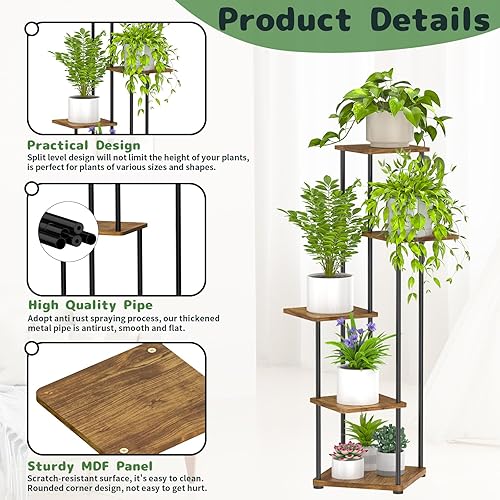 Miniatura 3 de Soporte para plantas de interior, 5 niveles altos para plantas, estante para plantas interiores, estante de exhibición de esquina, soporte para