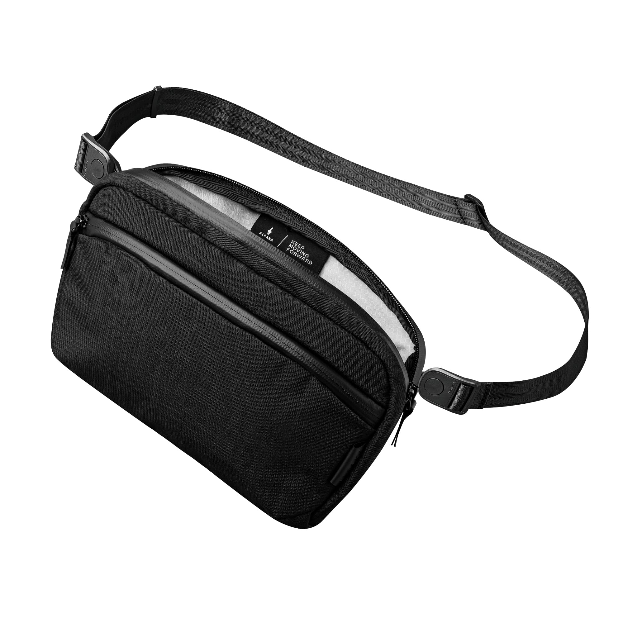ALPAKAFlight Sling 2L- Small Sling Bag For Men Travel Lightweight,Portable, Packable, with Quick Release Shoulder Strap - Integrated Key Leash - WeatherProof, Axoflux 400D