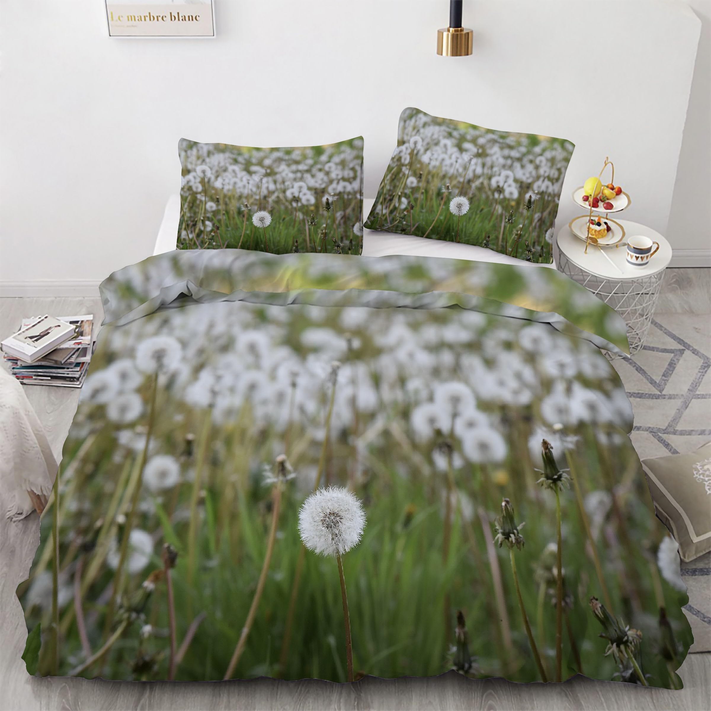Housse de couette 160x200 pissenlit en microfibre douce avec fermeture éclair