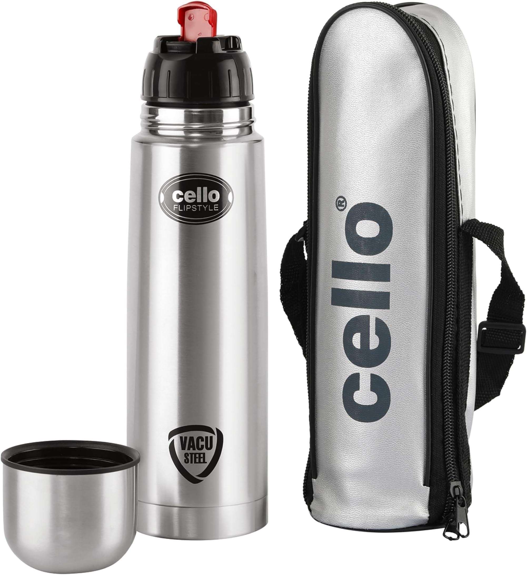 CELLO Flipstyle Insulated Stainless Steel Flask Water Bottle with Jacket For Daily Use 1000 ml | ISI Certified Double Wall Vacuum Insulated 24 Hrs Hot & Cold Thermos Water Bottle For Office Gym Travel