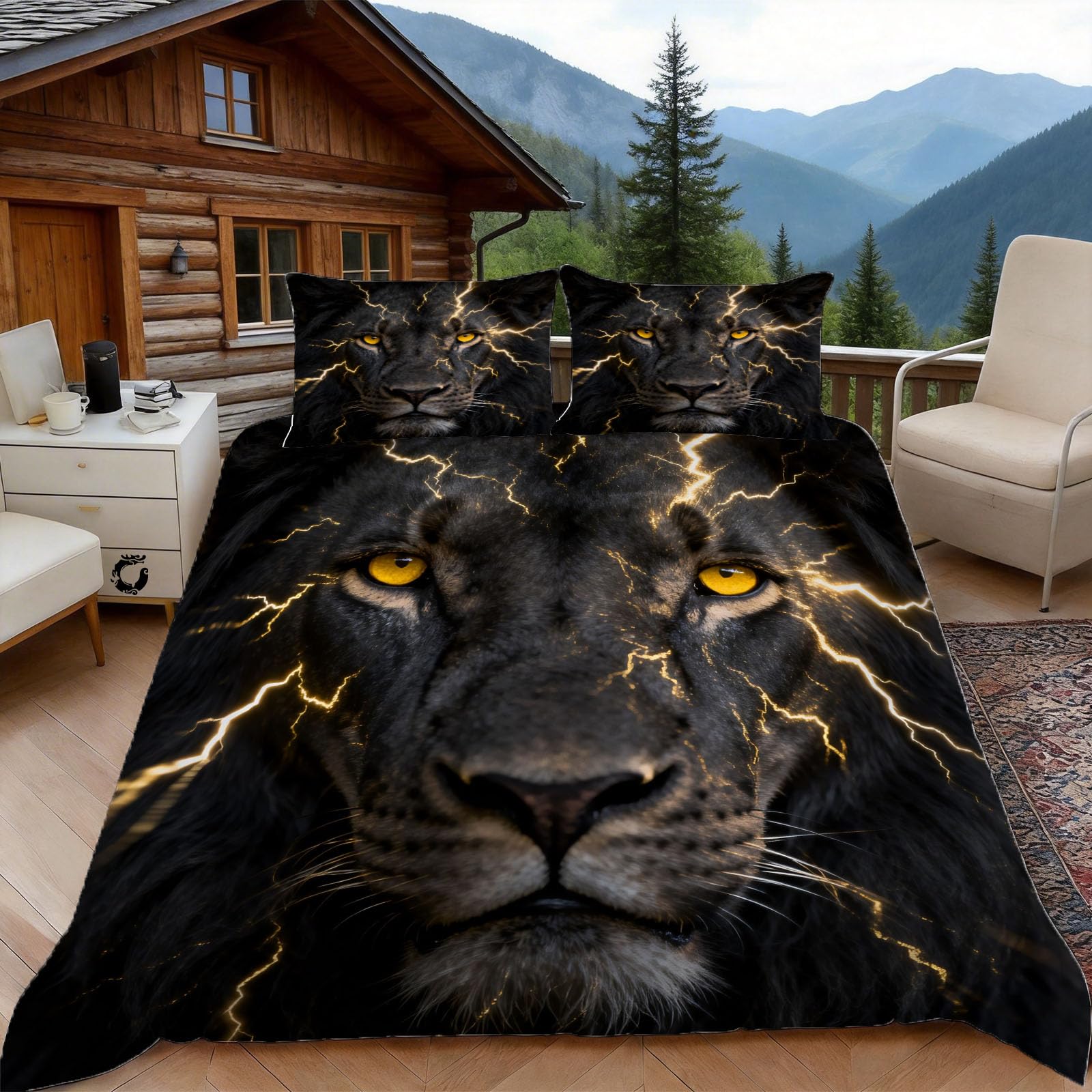 3D Single Duvet Cover Set 3D Printed Lion Bedding, Wildlife Animal Soft Microfibre Duvet Cover Sets Quilt Cover and Pillow Set with Zipper 3 Pcs