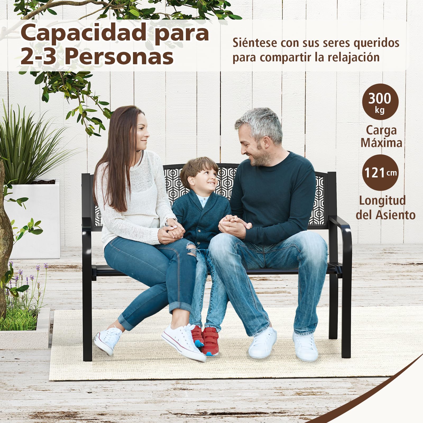 COSTWAY Banco Jardin para 2-3 Plazas, Banco Exterior de Metal, Brazos Curvos y Respaldo Clásico, Terraza Patio Balcon, Carga 300kg, 128 x 60 x 86 cm (Negro)