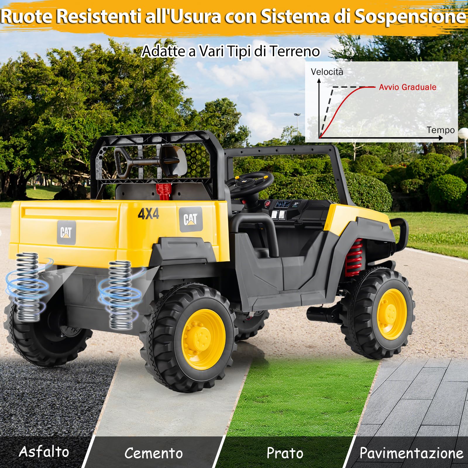 COSTWAY Camion Ribaltabile Elettrico Caterpillar, 24V Macchina Eletrrica per Bambini a 2 Posti, con Telecomando 4 Motori Avvio Morbido e Sospensione a Molla, 3-8 Anni