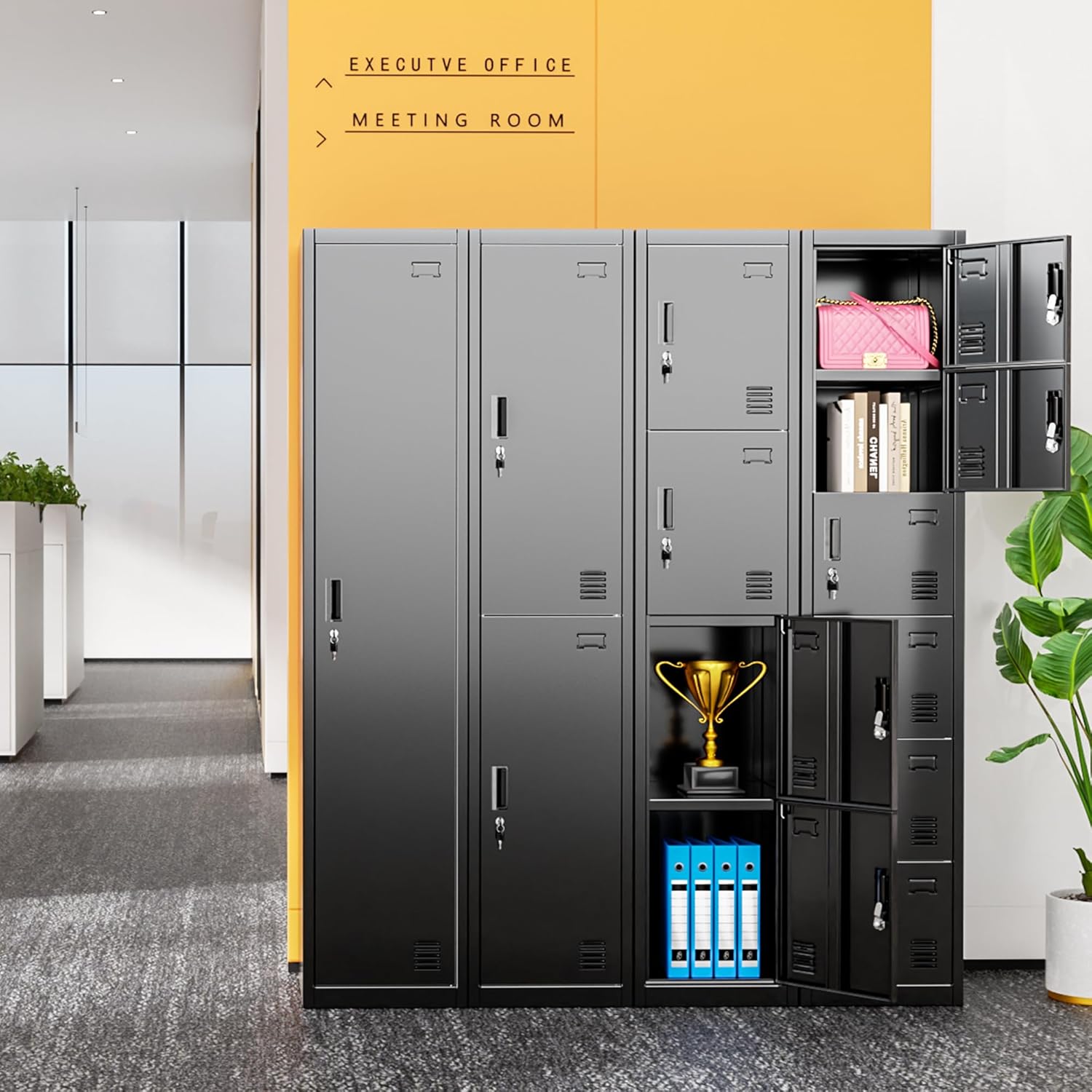 Metal Employee Locker with Lock, 72 Storage Cabinet for Home Office, Gym, School - Black
