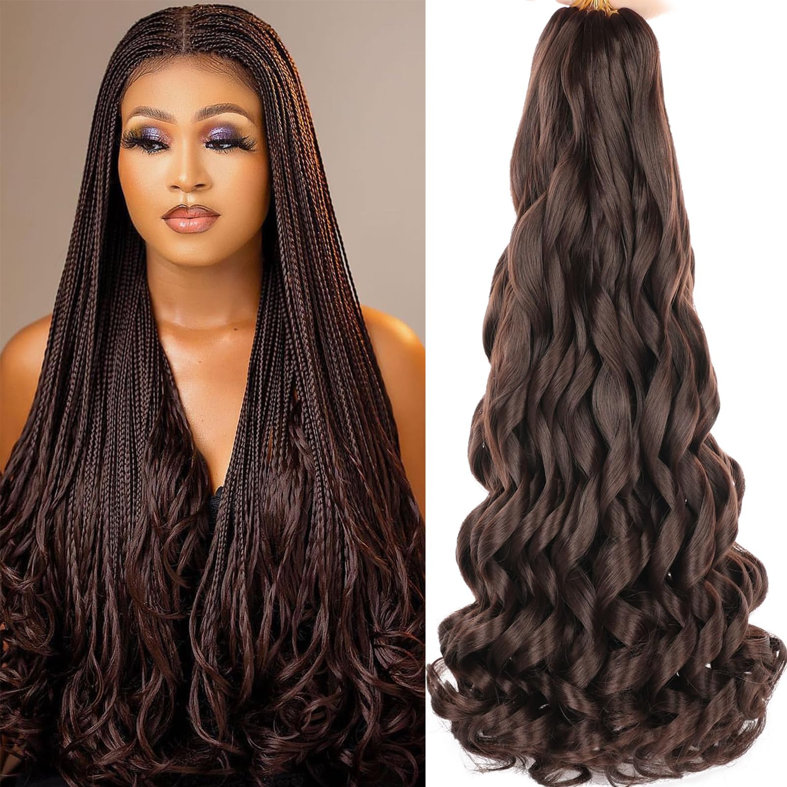 WoWCFyyds 8 Packs French Curl Braiding Hair 24 Inch Loose Wave Spiral curly braiding hair extensions 75g/Pack Soft French Curls Synthetic Hair Extensions for Braiding(4#)