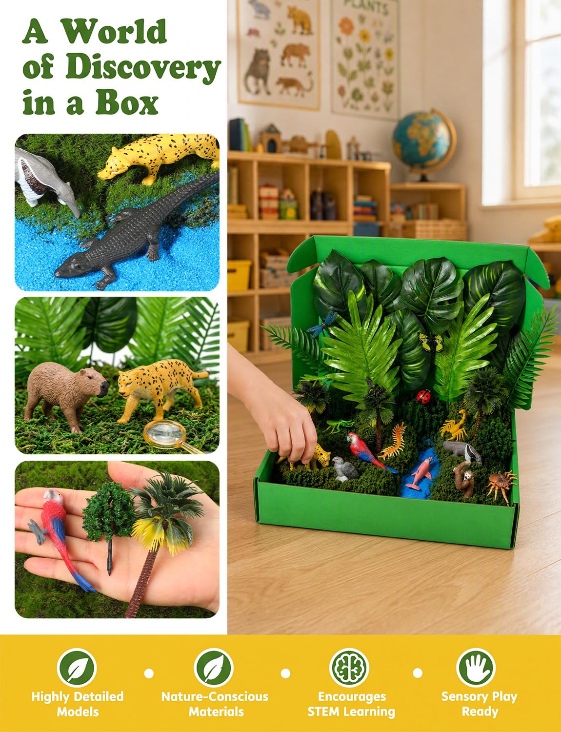 WDAHDHP Kit di 45 figure di animali della foresta pluviale e del deserto