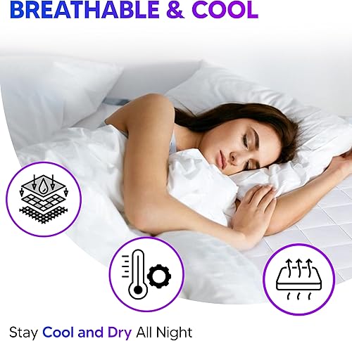 Miniatura 7 de Protector de colchón acolchado grueso e impermeable de tamaño King con falda elástica y bandas de anclaje, bolsillo profundo de hasta 15 pulgadas,