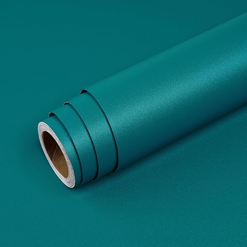 Miniatura 6 de Livelynine Papel tapiz de color verde azulado para despegar y pegar, papel de contacto verde azulado para armarios, escritorio, papel tapiz