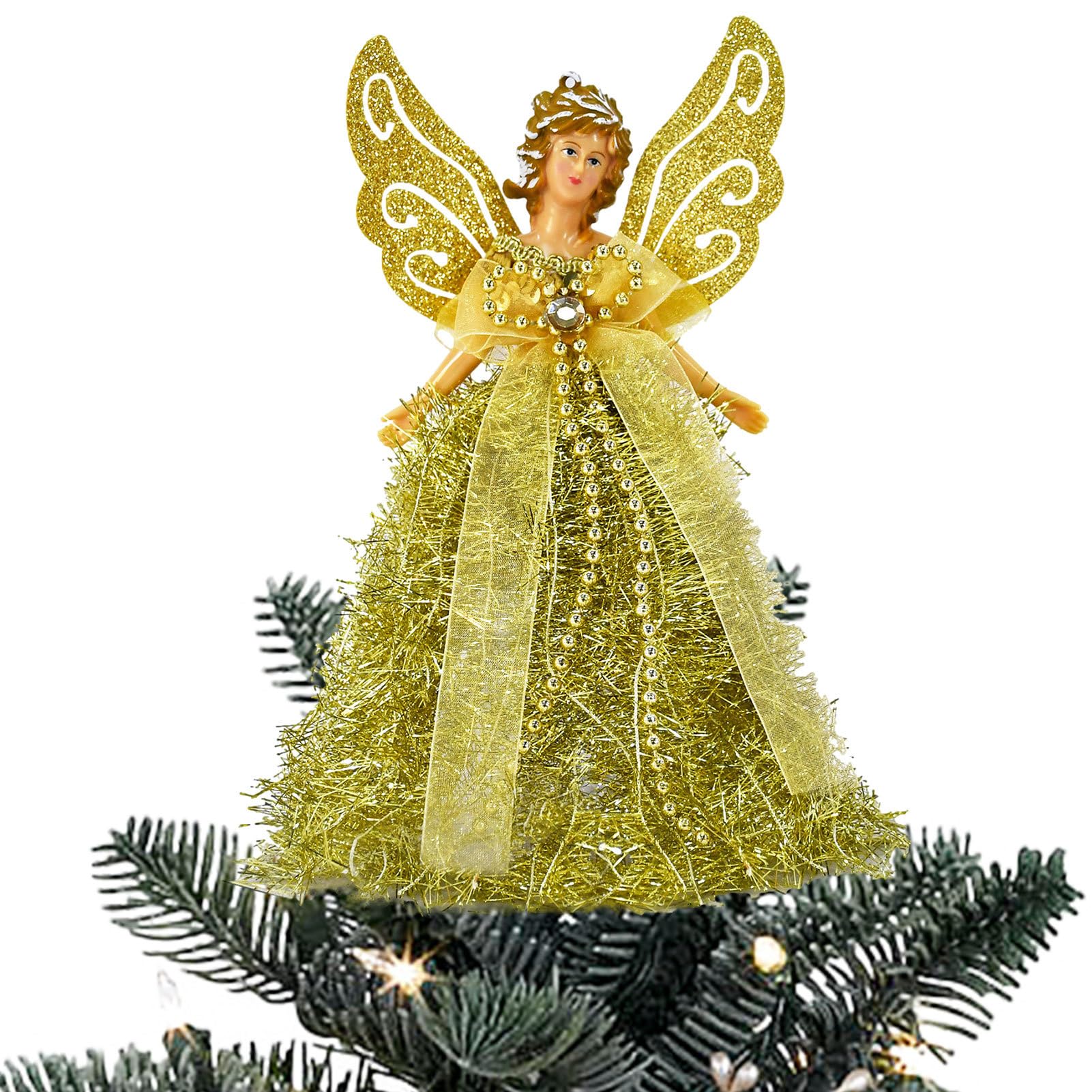 Eastuy Gold Angel Tree Topper, Angel Tree Topper, Angel Decoration Tree Topper, Fairy Treetop Pendant For Tree Decorations, Tree Ornaments And Festive Home Decor