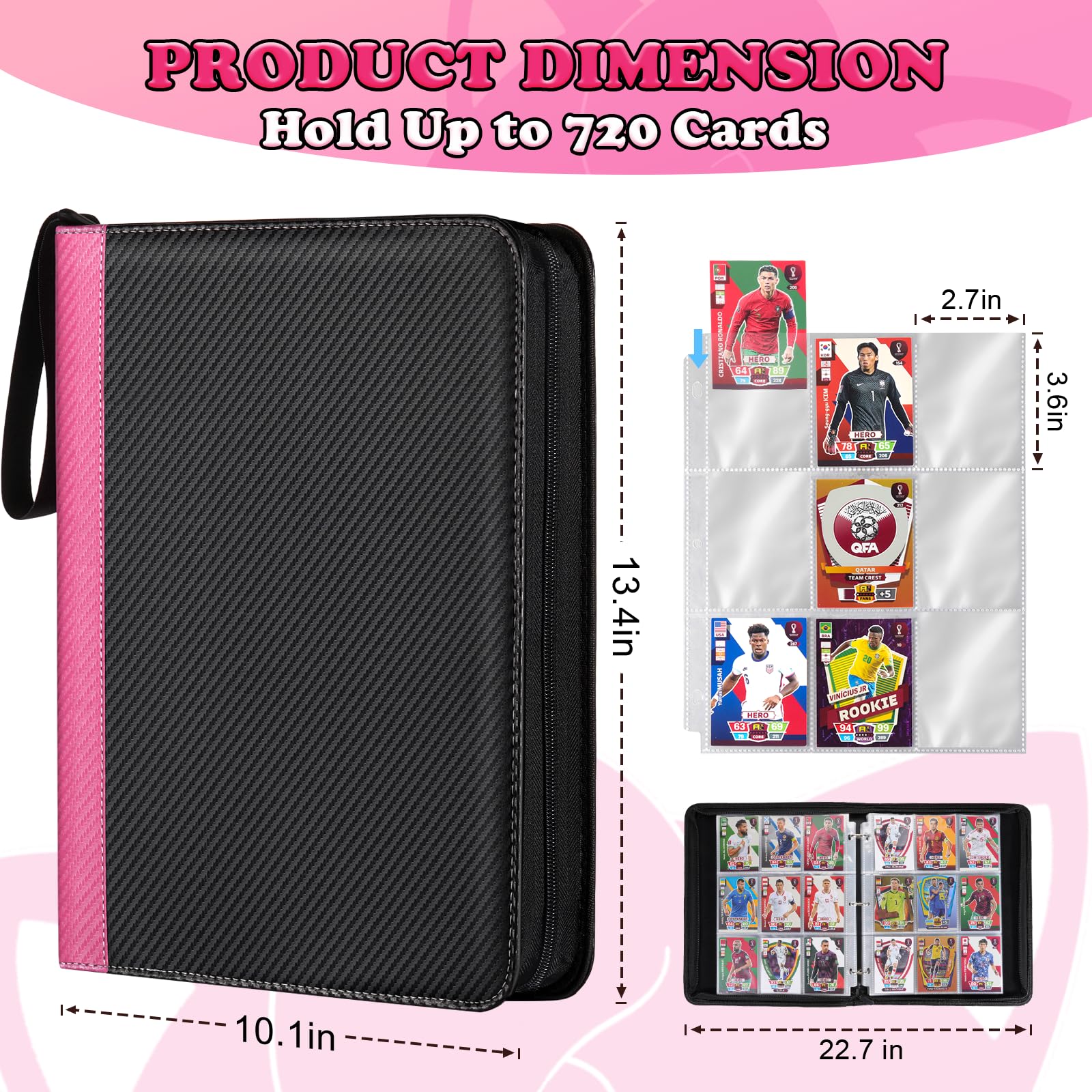 LIMSTDIC Raccoglitore di carte a 9 tasche, 40 pagine fronte-retro per 720 tasche per carte di credito, raccoglitore di carte in PU di alta qualità, album da collezione per TCG, MTG, baseball, calcio