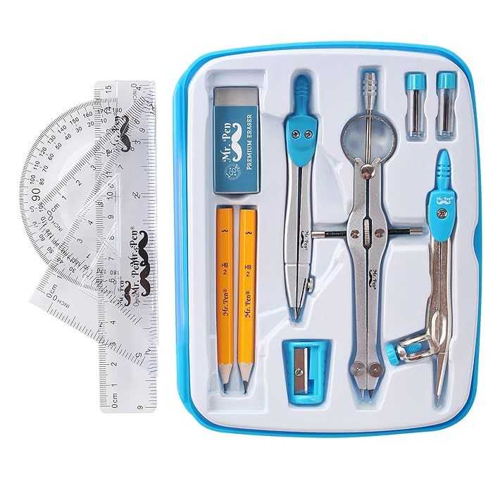 Buy Mr. Pen Geometry Set, 13 pcs, Compass for Geometry, Protractor Set