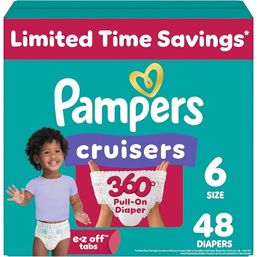Pampers Diapers - Cruisers 360 - Size 6, 48 Count, Babyproof up to 100% Leakproof Pull-On Diaper