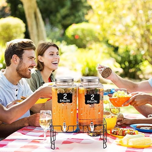 Miniatura 5 de Paquete de 2 dispensadores de bebidas de vidrio de 2 galones, dispensador de bebidas de vidrio con soporte y filtro a prueba de fugas, jarra de agua